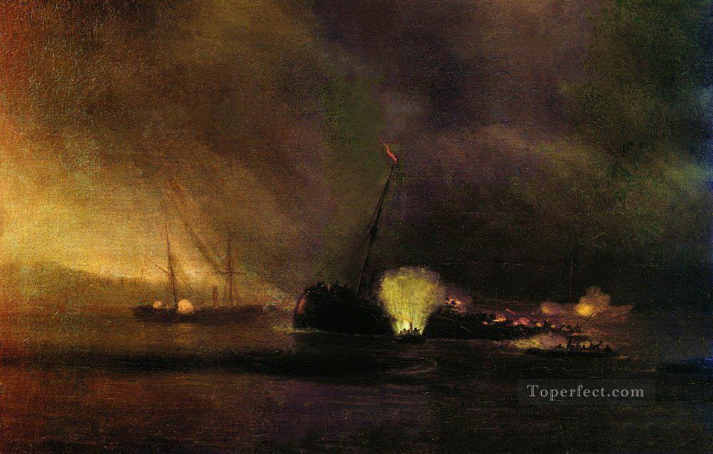 スリンの三本マスト蒸気船の爆発イワン・アイヴァゾフスキー油絵